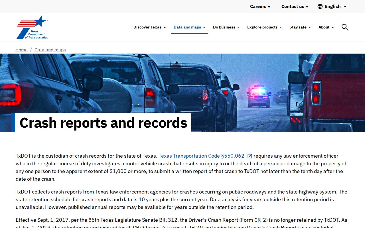 TxDOT crash report channel distinguished from Ward County arrest records