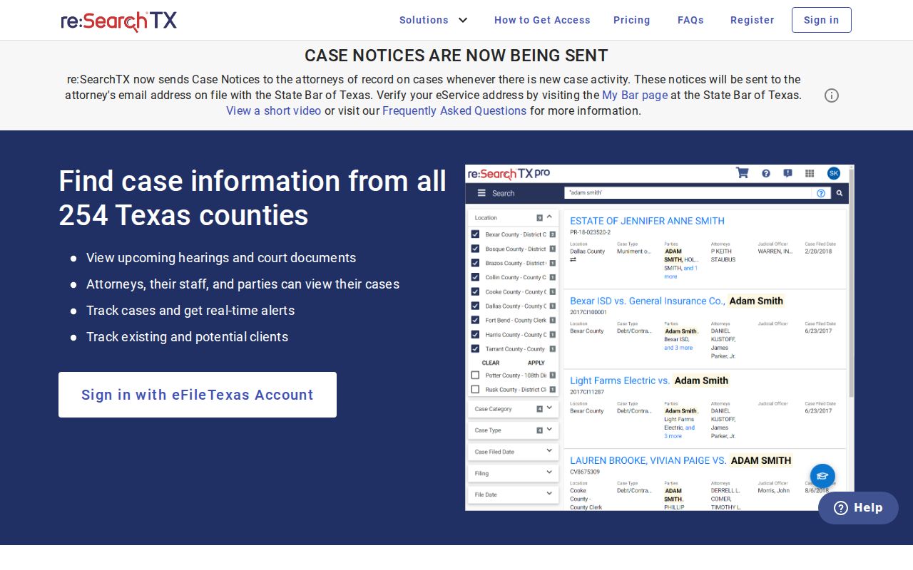 re:SearchTX portal that excludes Ward County criminal court case records