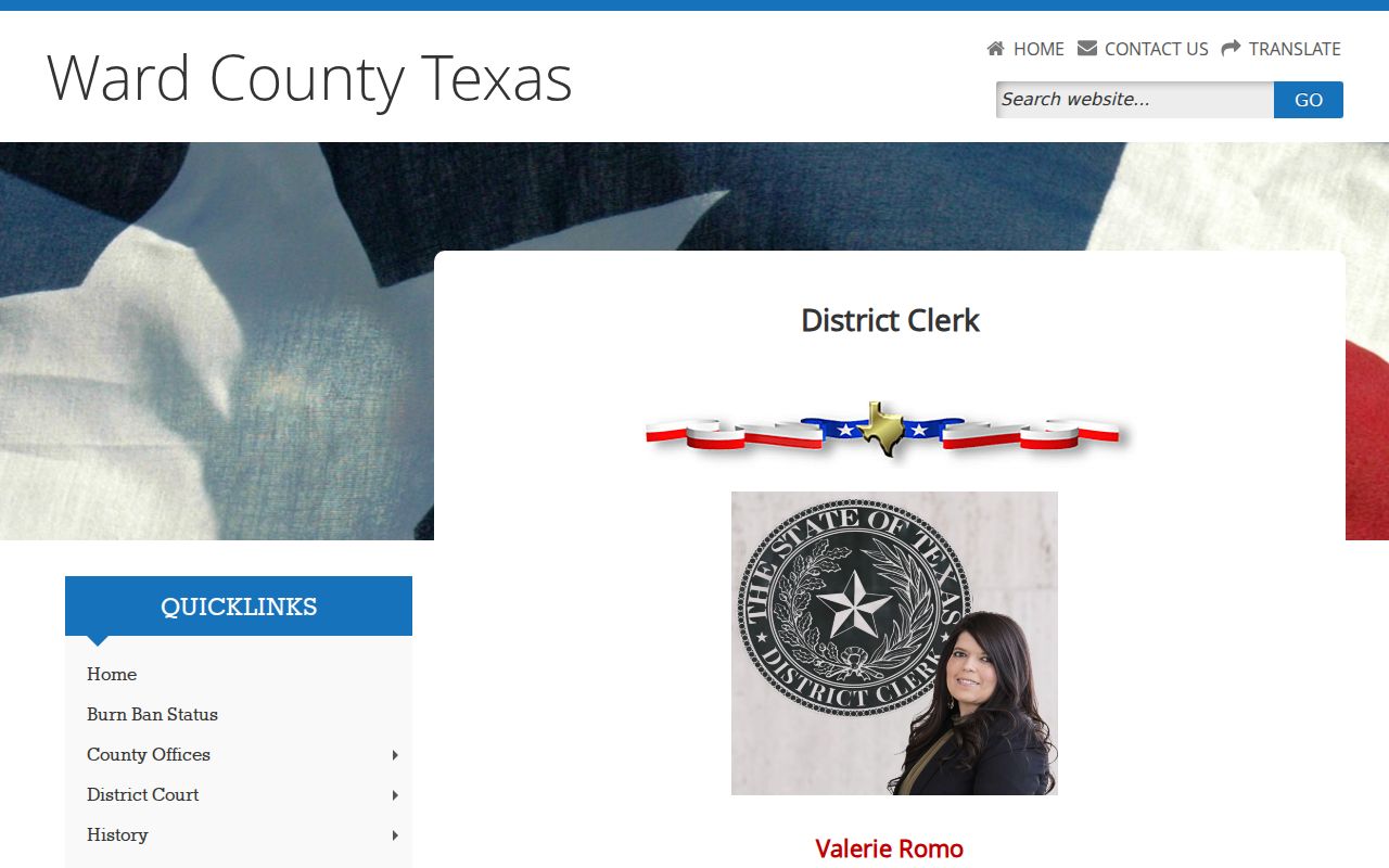 Ward County criminal court case records at the District Clerk counter