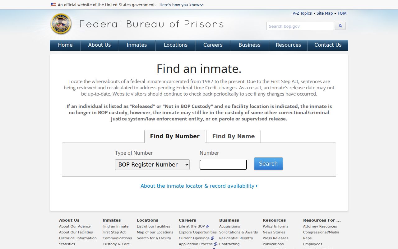 Ward County criminal history boundary at the federal prisoner locator
