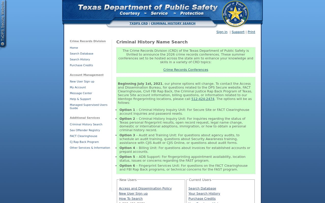 Ward County criminal history search through the Texas DPS conviction portal