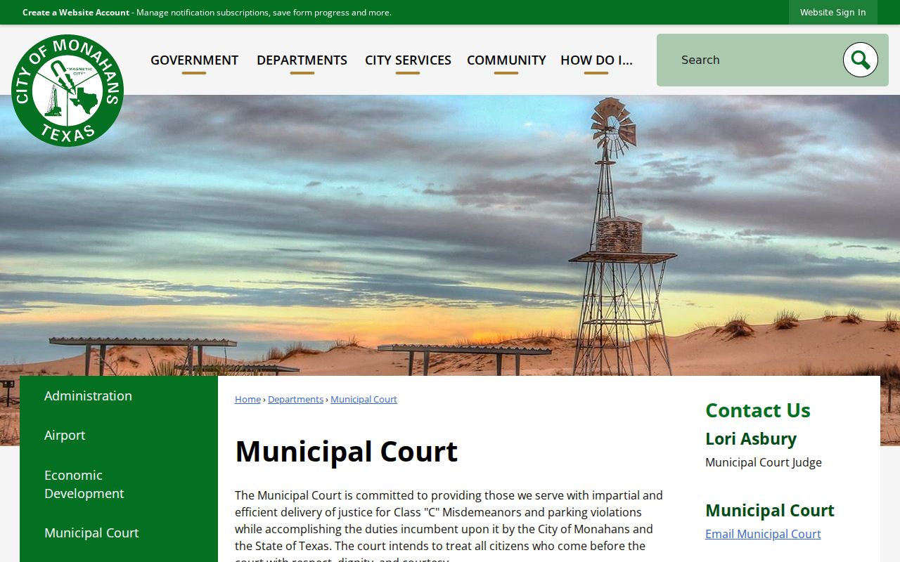 Monahans criminal case records contact at Municipal Court